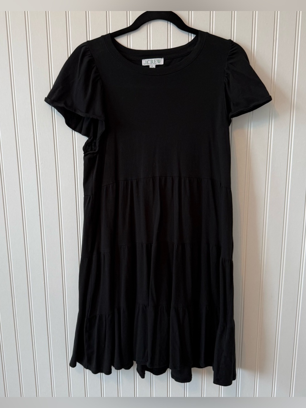 J. Crew Knit Broken-In Jersey Tiered Mini Dress Size Medium Black BP879